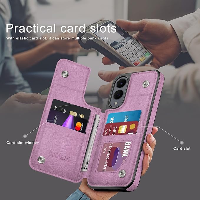 DJDUCK Designed for Samsung Galaxy S25 Edge Case Wallet with Card Holder, [Magnetic Clasp Cover] [RFID Blocking Leather Protection] Shockproof Women Men Cases for Samsung S25 Edge Light Purple