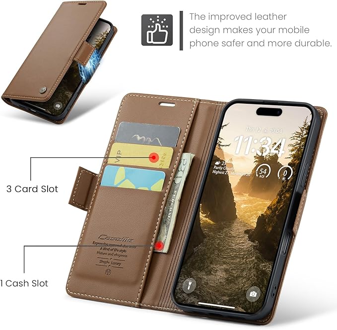for iPhone 16 Plus Case, Premium PU Leather Wallet Case Flip Cover with [RFID Blocking][Card Holder][Stand Function] Shockproof Protective for iPhone 16 Plus, Brown