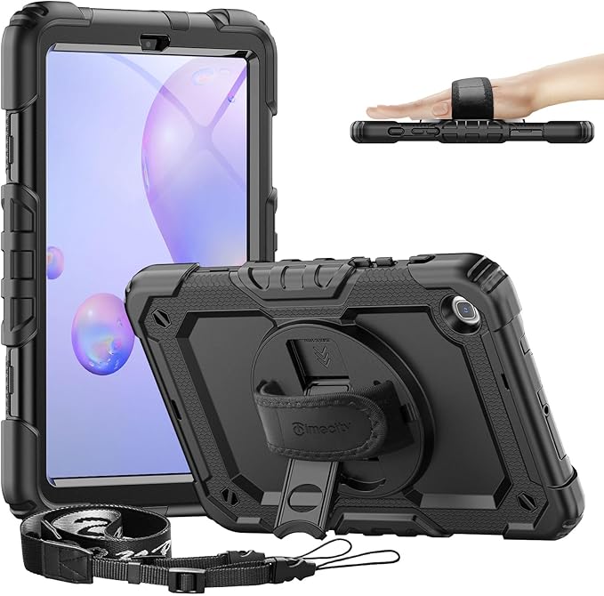Timecity Case for Galaxy Tab A 8.4 Inch 2020, SM-T307 Case, with Stylus Holder Screen Protector/Swivel Stand/Hand Strap/Shoulder Strap, Heavy Duty Protective Tablet Case for SM-T307U- Black