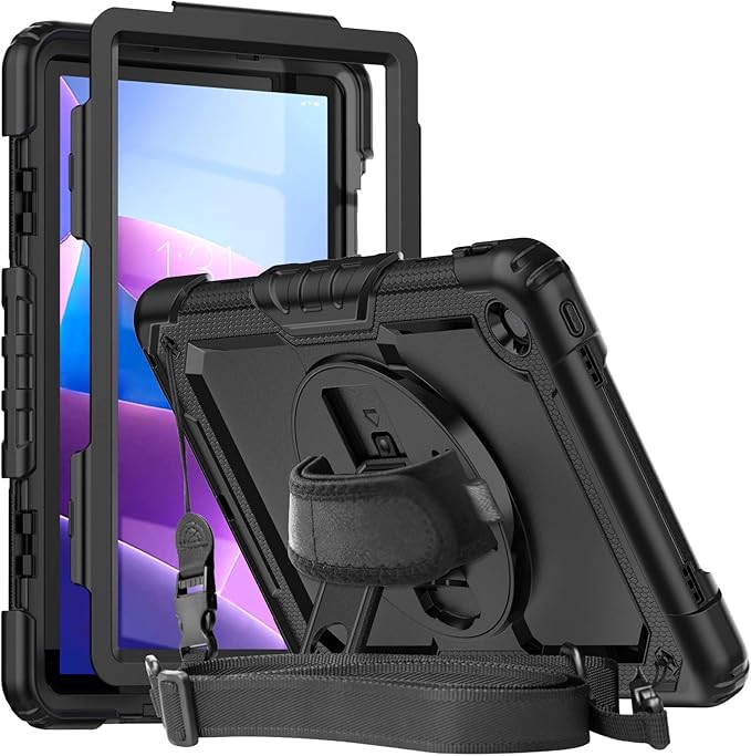Herize Case for Lenovo Tab M10 Plus 3rd Gen 10.6 Inch 2022 | TB125FU/TB128FU/TB128XU Case with Screen Protector Pen Holder | 3 Layer Shockproof Rugged Sturdy Rubber Protective Case W/Shoulder Strap
