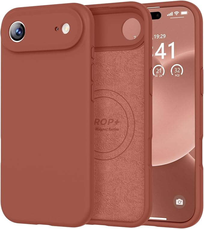 Vooii Magnetic Compatible with iPhone Air Case (Compatible with Magsafe) (Upgraded Camera Protection) Liquid Silicone Shockproof Full Body Protective Phone Cover for Women Men, Caramel, 6.5"