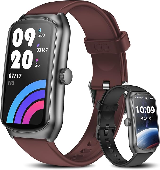 Fitness Trackers Android iOS Compatible, AMOLED Smart Watches with Heart Rate/Waterproof/Sleep/Pedometer Monitor (Red, Moderate)