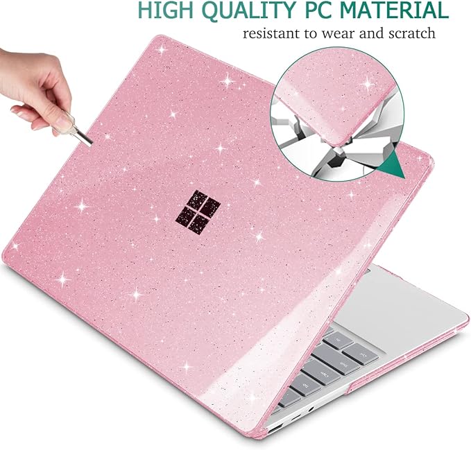 Tuiklol Case for 12.4 Inch Microsoft Surface Laptop Go 3/2 / 1 2023-2020 Releases, Plastic Hard Shell Case with Screen Protector and Keyborad Cover +Dust Plugs Model 2013/1943,Sparkly Pink