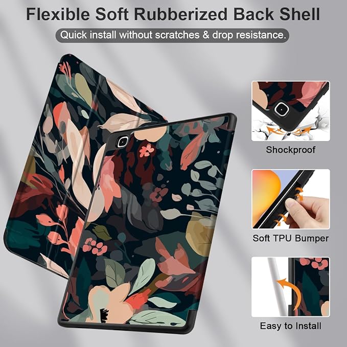 DONGKE Case for Samsung Galaxy Tab S6 Lite 10.4 Inch 2024/2022/2020, Trifold Stand + S Pen Holder + Auto Wake/Sleep + Soft TPU Protective Stand Back Cover, Painted Florals