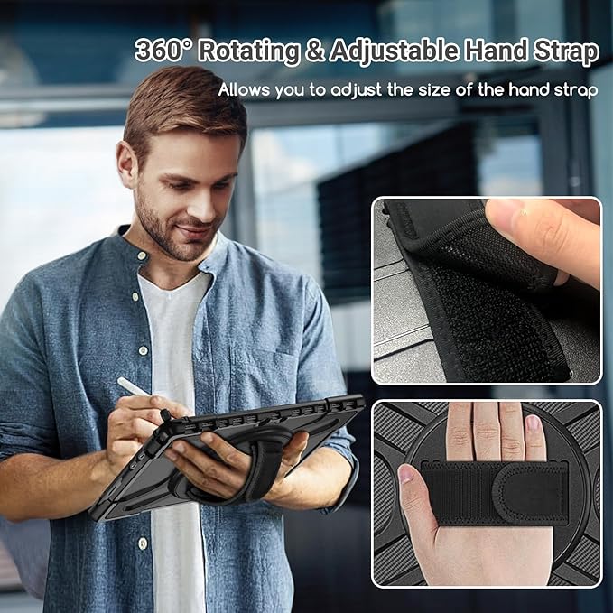 DreamerX for Microsoft Surface Pro 11 10 9 Case, Rugged Shockproof Protective Kids Case for Surface Pro 11 10 9 13 inch with Stand Hand Strap Pen Holder, Compatible with Type Cover Keyboard, Black