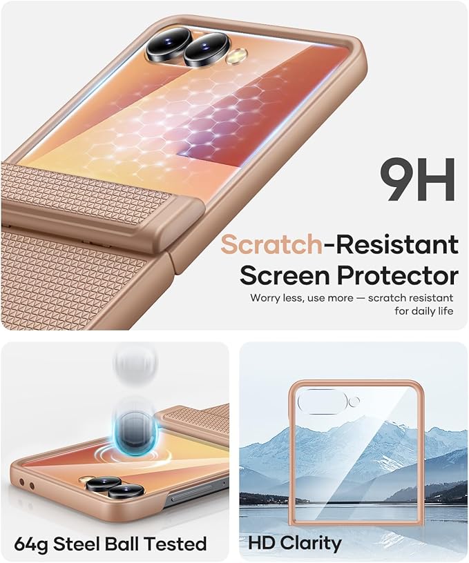 Vihibii for Samsung Galaxy Z Flip 7 Case with Outer Screen Protector & Rugged Hinge Protection & Non-Slip Texture, Shockproof Sturdy Full Body Phone Cover for Samsung Galaxy Z Flip 7 2025, Rose Gold