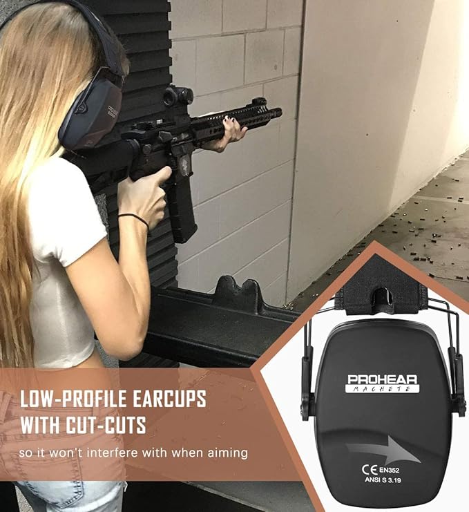 PROHEAR 016-GEP02 Shooting Ear Protection Safety Muffs with Gel Ear Seals with groove, NRR 26dB Noise Reduction Slim Low Profile Passive Earmuffs, Folding Hearing Protector for Airsoft, Hunting