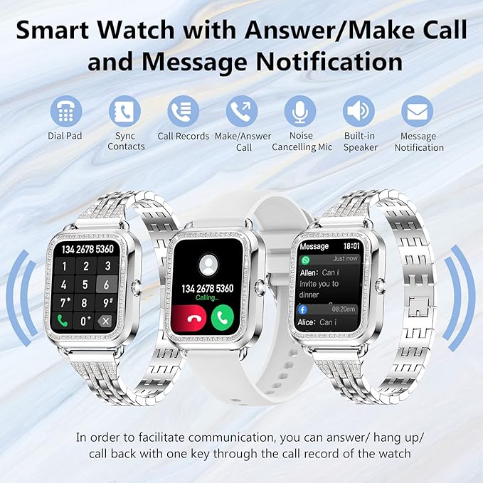 Efolen Smart Watches for Women with Diamonds (Answer/Make Call), 1.57'' Bluetooth Smartwatch for Android iOS Phones, Waterproof Fitness Tracker with Heart Rate/SpO2/Sleep/BP/AI Voice (Silver)