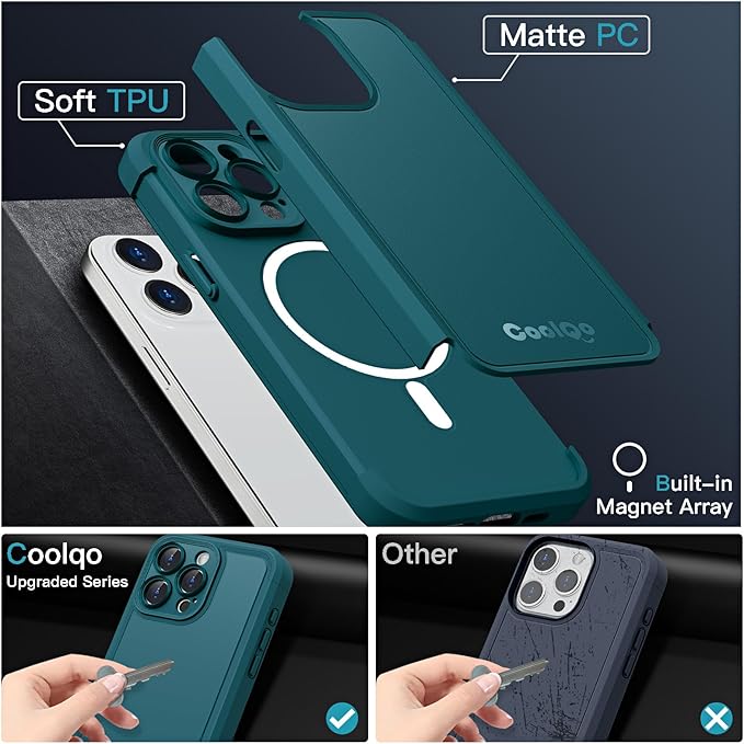 COOLQO Magnetic for iPhone 12 Pro Max Case, Compatible with MagSafe, Dual Layer Design Military Grade Protection, Translucent Matte Scratch-Resistant Back Protective Shockproof Phone Case, Green