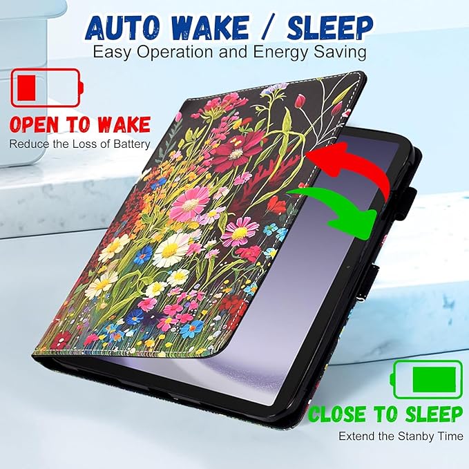 Case for Galaxy Tab A9+ Plus 11 Inch 2025 2024 2023 (SM-X210/X216/X218), Galaxy A9 11 Inch Case, Cute PU Leather Folio Stand Cover for Galaxy Tab A9 Plus, Auto Wake/Sleep - Colorful Flowers