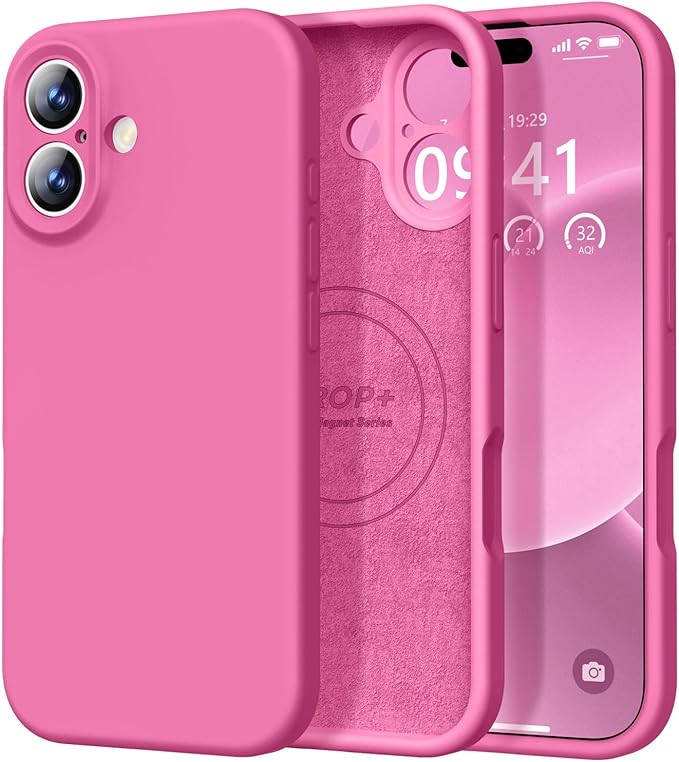 Vooii Magnetic Compatible with iPhone 17 Case (Compatible with Magsafe) (Upgraded Camera Protection) Liquid Silicone Shockproof Full Body Protective Phone Cover for Women Men, Pitaya, 6.3"