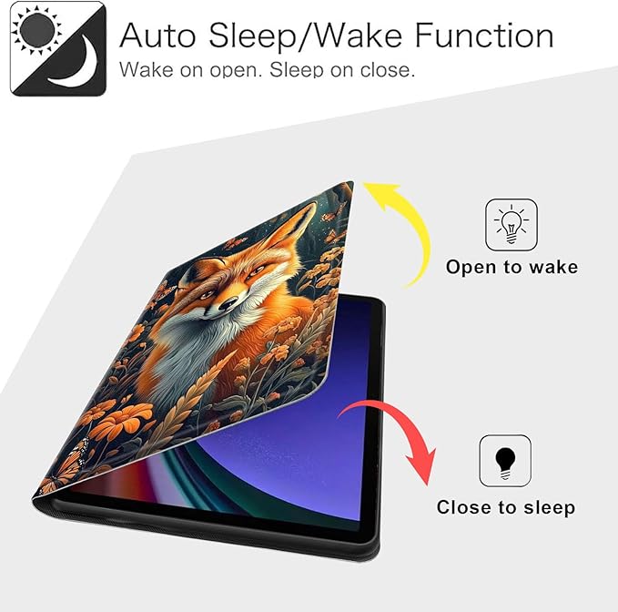 Case for Samsung Galaxy Tab S10 FE/ S9 FE 5G 10.9 Inch/Tab S9 11 Inch, Slim PU Leather Stand Cover with Auto Wake/Sleep, Multi-Angle Viewing & Shockproof, Fox Flowers