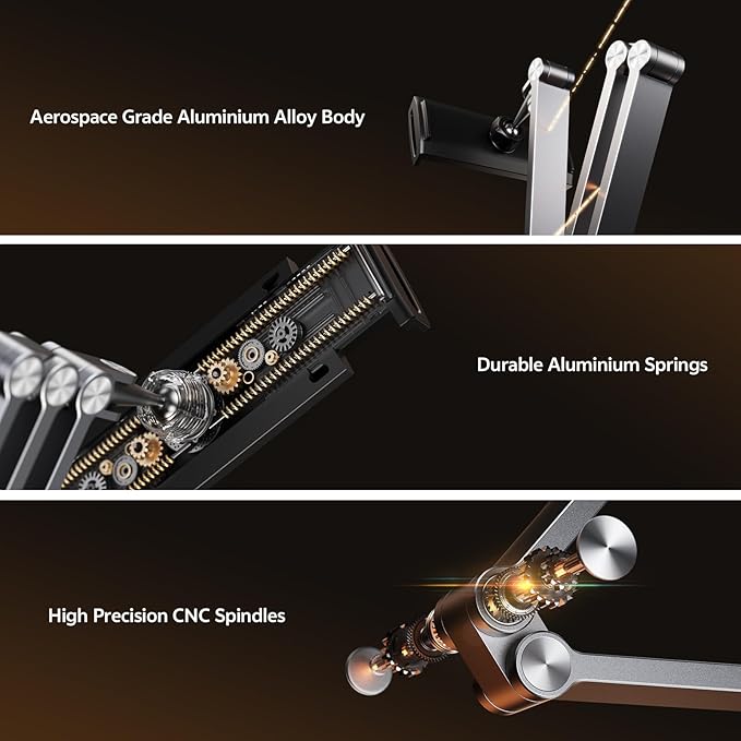 Tablet Stand iPad Phone Holder for Desk, Heavy Duty Aluminum 360° Rotating & Foldable Arm Mount Kindle Holder for Bed, Stand for iPad, Kindle, Portable Monitor, Samsung Galaxy Tab, Grey (Max 15.6")