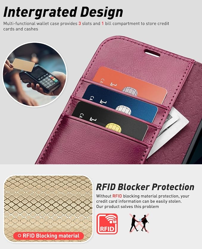 OCASE for Samsung Galaxy S24 Detachable Wallet Case with Card Holder, [2 in 1] PU Leather Flip Folio Case with RFID Blocking Magnetic Stand Removable Shockproof Phone Cover, Burgundy