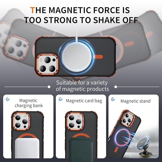 Magnetic for iPhone 16 Pro Case Orange with MagSafe Wireless Charging Heavy Duty Military-Grade Shockproof Protection Adjustable Kickstand Slim Matte Anti-Fingerprint Cover Men Women
