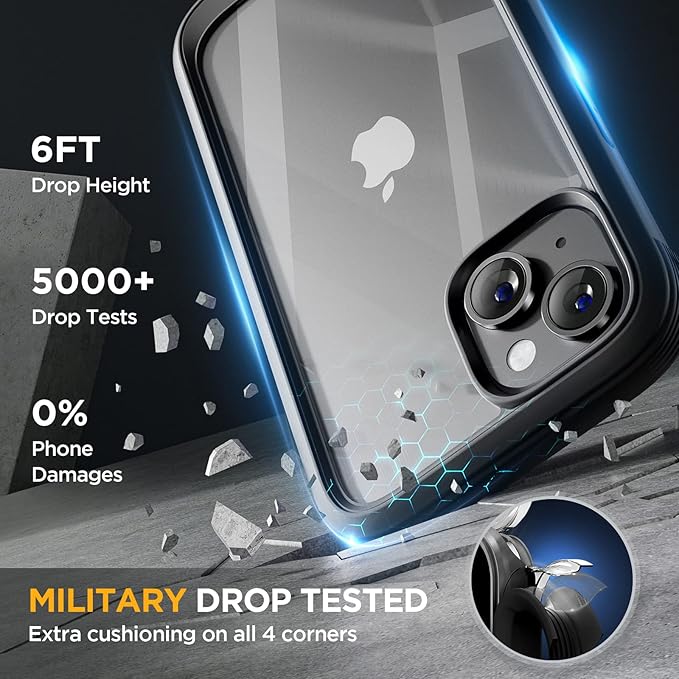 Miracase Compatible with iPhone 13 Mini case 5.4 inch, 2023 Upgrade Full-Body Glass Clear Case Bumper Case with Built-in 9H Tempered Glass Screen Protector for iPhone 13 Mini, Black