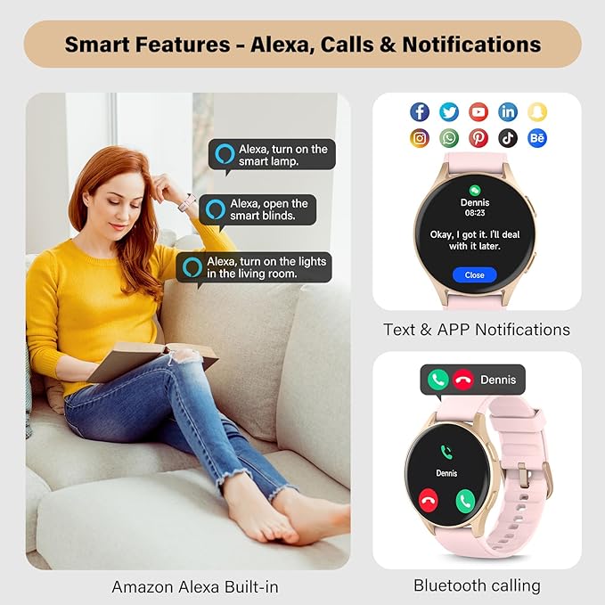 Smart Watch for Women, Built-in Alexa, GPS, HRV, VO2 Max, Blood Oxygen, Sleep & Stress Monitor, Compass, Altimeter, 1.32" AMOLED, Fitness & Women’s Health, Waterproof, iPhone Compatible, Notification