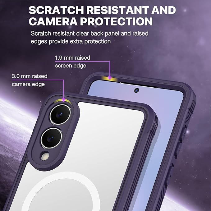 CENHUFO Magnetic for Samsung Galaxy S25 Edge Case, Full Body Phone Case with Built-in 9H Tempered Glass Privacy Screen Protector and Camera Lens Protector, Shockproof Clear Cover Bumper - Purple