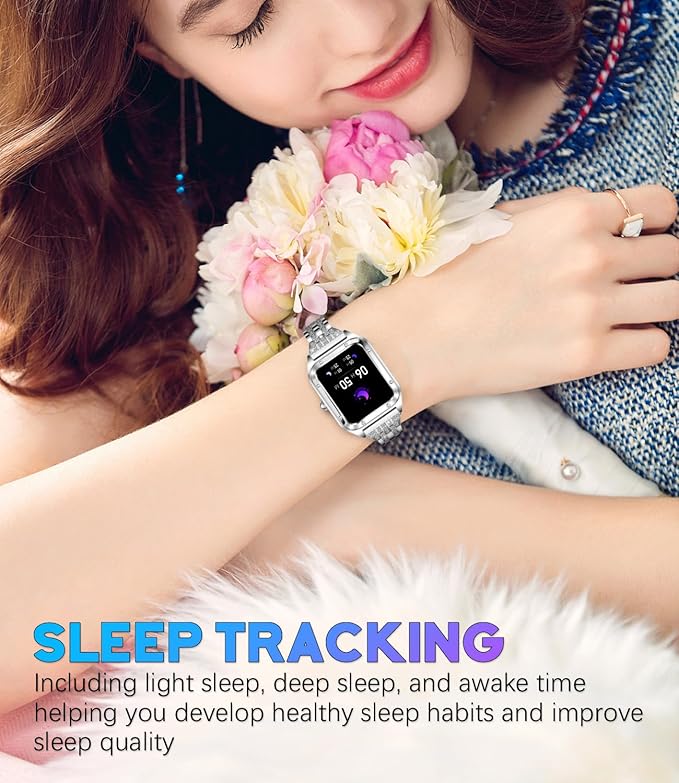 Smart Watch for Women, 1.59'' Full Touch Women's Smartwatch with Female Health Tracking, Fitness Tracker Heart Rate Monitor, Waterproof Sports Smartwatch for Android iOS (Silver Steel RT-i98)