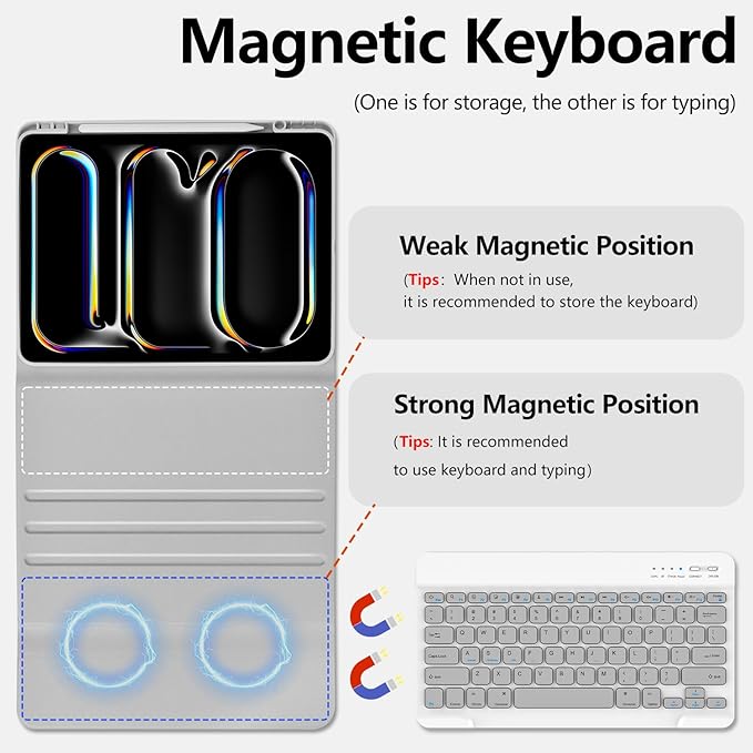 aMZCaSE for iPad Pro 13 inch Case with Keyboard (M4, 2024), iPad Pro 13 Keyboard with Magnetic Detachable Folio Slim Cover, Smart Sleep/Wake, Pencil Holder, Gray