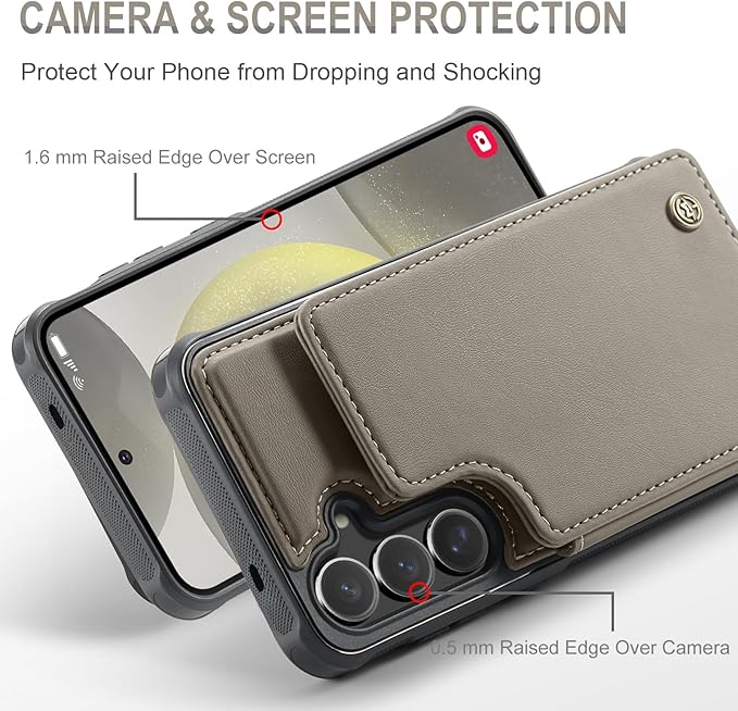 Vinich for Samsung Galaxy S25 Plus Wallet Case with Card Holder, RFID Blocking Credit Slots Kickstand Shockproof Phone Cover for Women Men, Gray