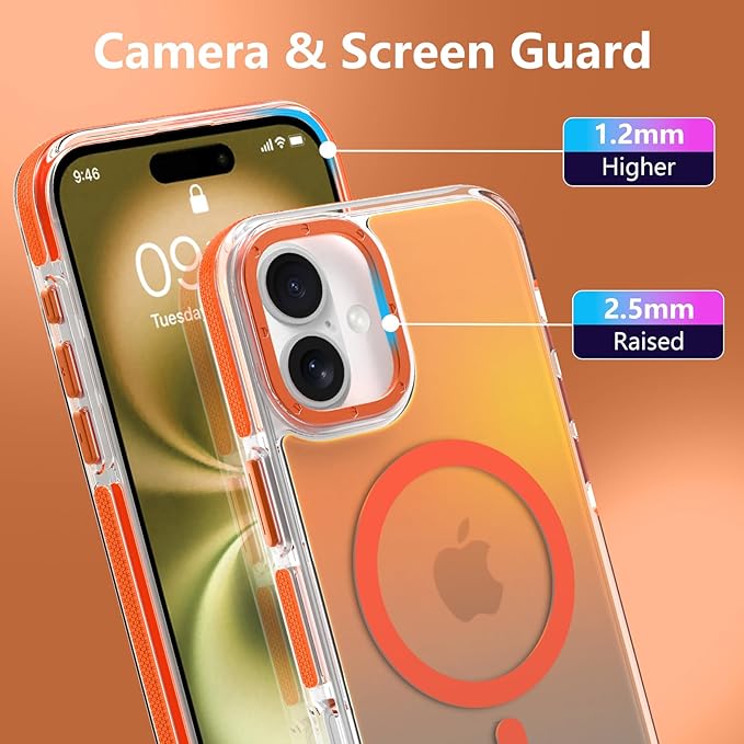 MOWIME Magnetic Case for iPhone 16 Plus [Compatible with Magsafe] [Cute Fashion Fluorescent Design] [1 Screen Protector] Slim Translucent Matte Case for iPhone 16 Plus 6.7" 2024, Orange