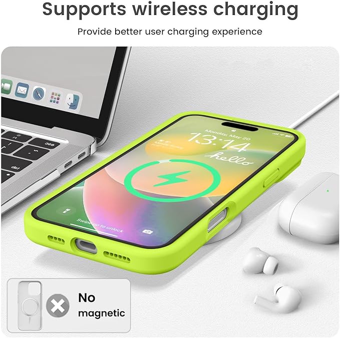 Vooii Compatible with iPhone 16 Pro Max Case, Liquid Silicone Upgrade [Camera Protection] [Soft Anti-Scratch Microfiber Lining] Shockproof Phone Case for iPhone 16 Pro Max 6.9 inch - Fluorescent Green