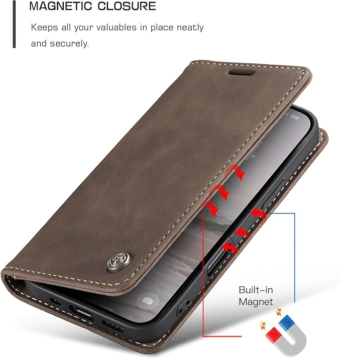 for iPhone 17 Case, Flip Wallet Leather Case with Card Holder Magnetic Closure Shockproof Kickstand Protective Phone Cases Cover for iPhone 17, Coffee