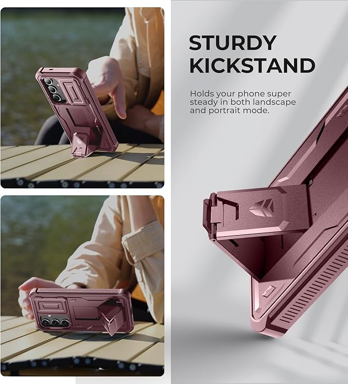 Dexnor for Samsung Galaxy S24 Case with Built-in Slide Camera Cover & Screen Protector & Kickstand, Heavy-Duty Shockproof Rugged Case Full-Body Bumper Protective Cover for Galaxy S24 (2024),Maroon Red