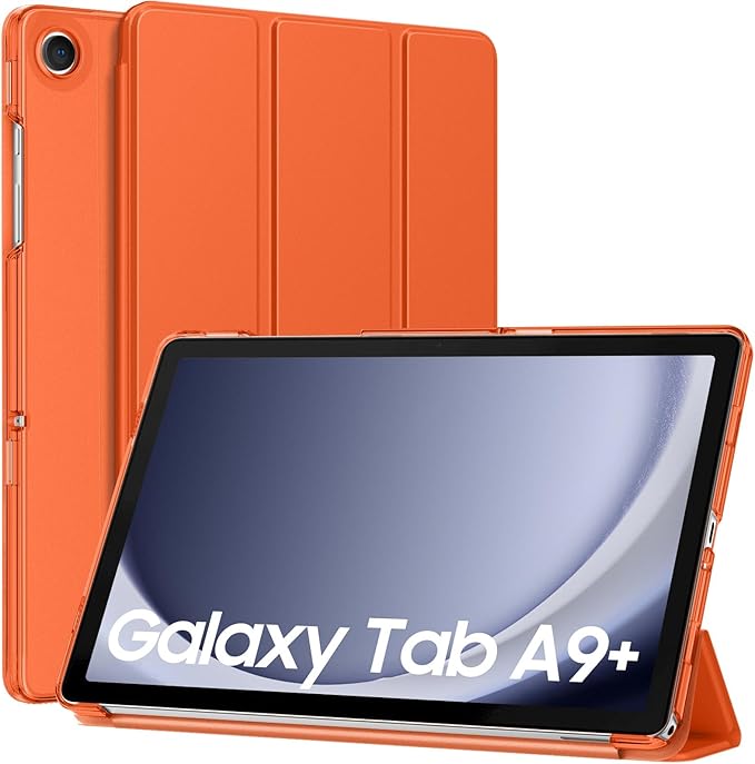 MoKo Case for Galaxy Tab A9+/A9 Plus 11 inch 2023, Slim Stand Protective Smart Cover with Hard PC Translucent Back Shell for Tab A9 Plus Tablet (SM-X210/X216/X218), Auto Wake/Sleep, Orange
