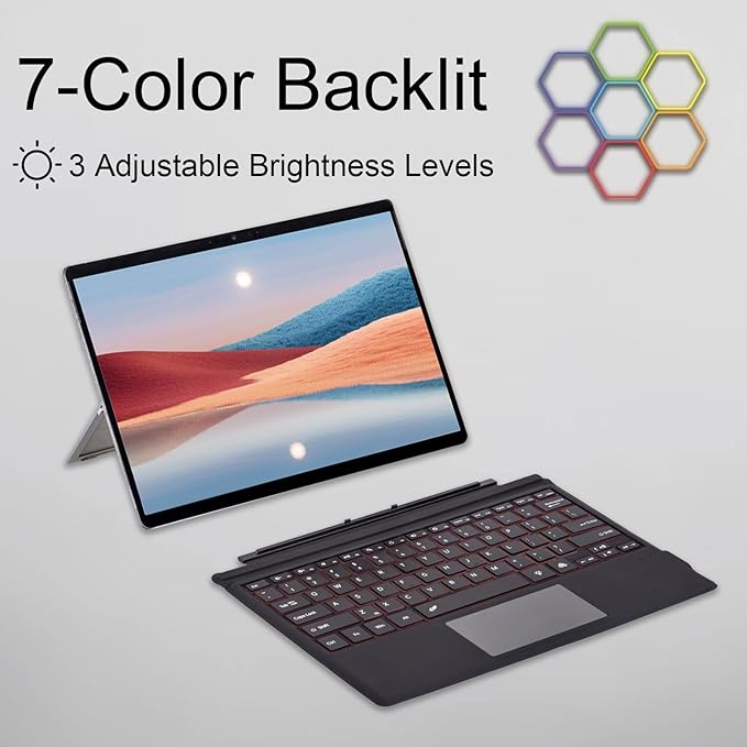 Type Cover for Microsoft Surface Pro 7+ / Pro 7 / Pro 6 / Pro 5 / Pro 4 / Pro 3, 12.3 inch, Ultra-Slim Wireless Tablet Keyboard with Multi Touchpad Bluetooch (Black)