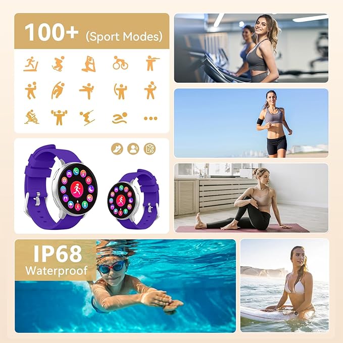 Smart Watch for Men Women Fitness Tracker with 100+ Sport Modes,Activity Trackers for iOS/Android Waterproof/Heart Rate/Sleep/Steps Monitor/Pedometer Monitor Monitor (Silver+Purple)