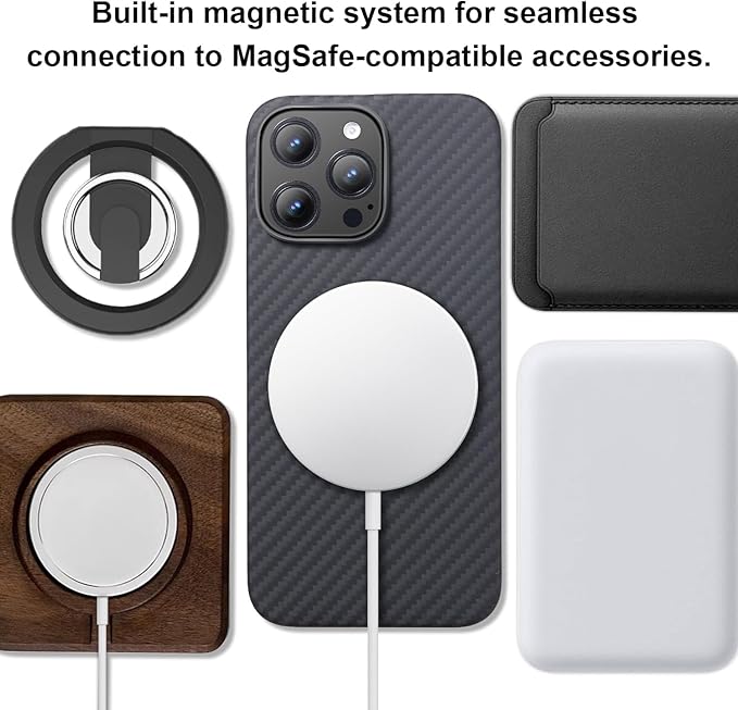 Aramid Fiber for iPhone 16 Pro Case,Compatible with Magnet,Slim & Light Case for iPhone 16 Pro, Touch Feeling, Black/Grey(Twill)