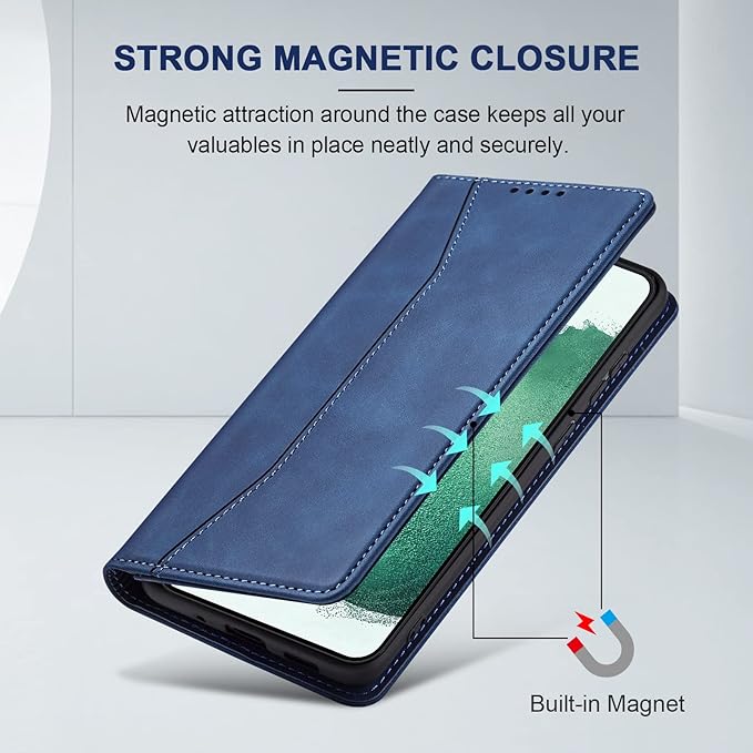 Jasonyu Flip Wallet Case for Samsung Galaxy S22 5G,Leather Magnetic Folio Cover with Card Holder,Kickstand - TPU Shockproof Durable Protective Phone Case,Blue