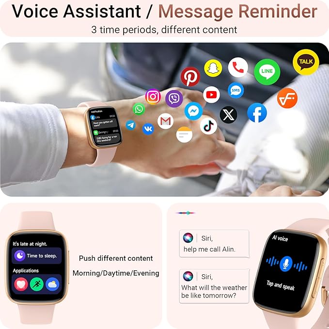 Tensky Smart Watch for Women/Men Android & iPhone, AI Voice, 1.85" AMOLED Screen Fitness Tracker with Bluetooth Call, 3ATM Waterproof Heart Rate/Sleep/SpO2 Monitor, Pedometer, 100+ Sport Modes