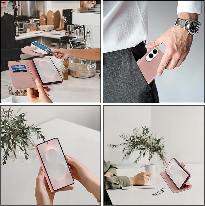 MONASAY Wallet Case Fit for Samsung Galaxy S25 Edge 5G，[Lens & Glass Screen Protector] [RFID Blocking] Flip Folio Leather Cell Phone Cover with Credit Card Holder, 6.7 inch, Rosegold