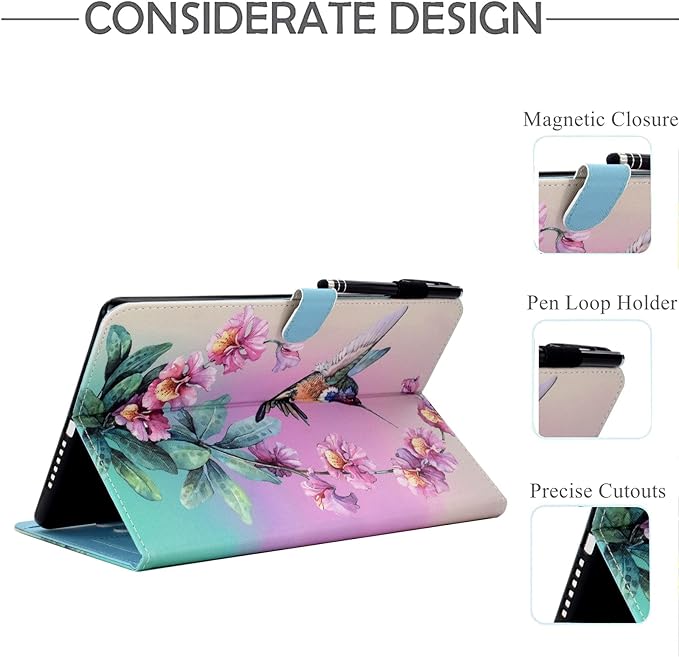 KEROM for Galaxy Tab A9 Plus Case 11 Inch 2024 2023 (SM-X210/X216/X218), Samsung Galaxy A9 Plus Tablet Case, PU Leather Stand Cover for Galaxy Tab A9+/A9 Plus, Auto Wake/Sleep - Hummingbird