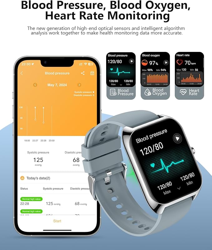 Smart Watch (Answer/Make Call) for Men Women, 2.02" Smartwatch with Heart Rate/Blood Pressure/Blood Oxygen/Sleep Monitor, IPX8 Waterproof Fitness Tracker, 100+ Sports Modes Compatible with iOS Android