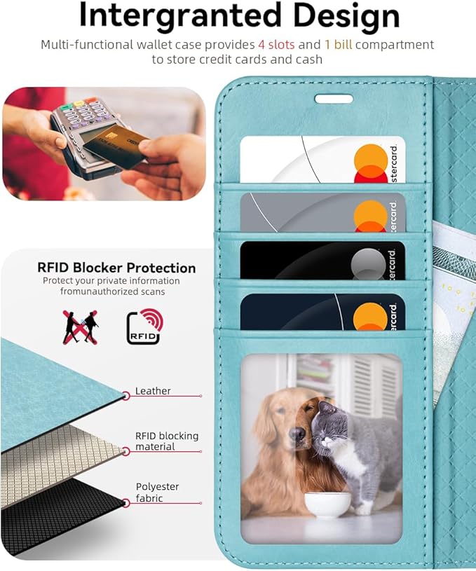 OCASE Compatible with Galaxy S25 Edge Wallet Case, PU Leather Flip Folio Case with Card Holders RFID Blocking Kickstand [Shockproof TPU Inner Shell] Protective Phone Cover 2025, Ice Blue