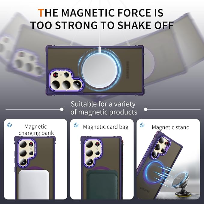 Magnetic for Samsung Galaxy S24 Ultra Case Purple Fit for MagSafe Military-Grade Shockproof Protection Adjustable Kickstand Slim Matte Anti-Fingerprint Cover Men Women
