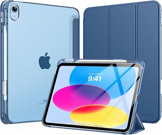 MoKo for iPad (A16) 11th Generation Case 11 Inch 2025, iPad 10th Gen Case 10.9 Inch 2022 with Pencil Holder, Slim Light Trifold Protective Cover with Hard PC Translucent Back Shell,Dark Sea Blue