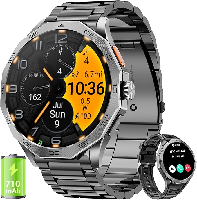 Military Smart Watch for Men 1.85" HD Ultra Screen Touch Screen 710mAh Battery Smart Watches for Android iOS （Bluetooth Call Answer/Dial Calls） Fitness Tracker with 100+ Sports