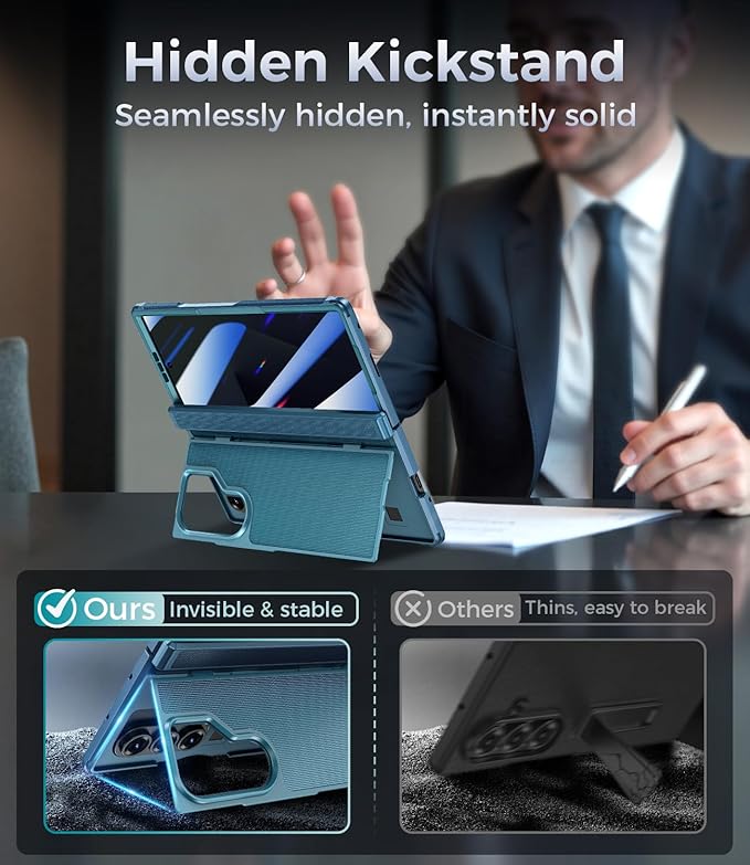 for Samsung Galaxy Z Fold 7 Case with Privacy Screen Protector, Kickstand & Hinge Protection – Rugged Hard 360° Full Body Protective Phone Cover Case for Z Fold 7 5G 2025 - Blue