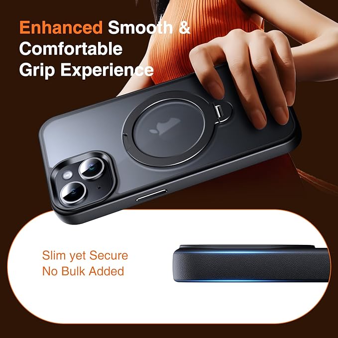 360° O-Ring MagStander for iPhone 13 Case, iPhone 14 Case with Magnetic Stand Ring Holder [Compatible with MagSafe][15FT Military Shockproof] Kickstand iPhone 13/14 Phone Cover Matte Black