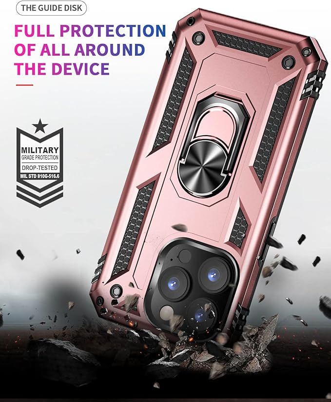 ADDIT Phone Case for iPhone 14 Pro Max Case,with Kickstand Ring,Adjustable Stand,Military Grade,Heavy Duty Protection,Shockproof,Anti-Fingerprint,Support Magnet Car Mount,Rose Gold