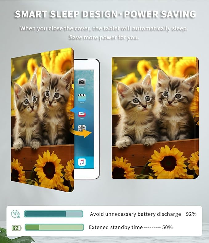 Case for Microsoft Surface Pro 7/7 Plus/Pro 6/5/4/LTE 12.3 Inch PU Leather Slim Lightweight Multiple Angles Stand Smart Cover with Auto Wake/Sleep, Sunflower Cat