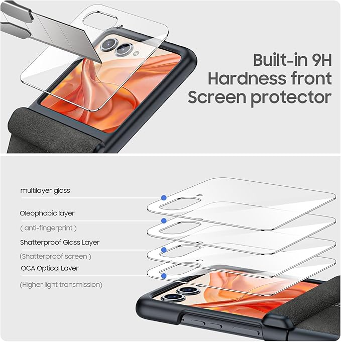 for Motorola Razr 2024 Case/Razr 2025 Case, Built-in Screen Protector & Hinge Protection & Ultra Thin PU Leather Matte PC Shockproof Cover Phone Case for Moto Razr 2024/2025(Black Gray)