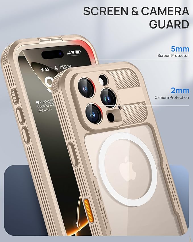 Lanhiem Magnetic for iPhone 16 Pro Case, IP68 Waterproof Dustproof Case, [Compatible with Magsafe] [Built-in Screen Protector] Full Body Heavy Duty Rugged Phone Cover 6.3 inch, Desert