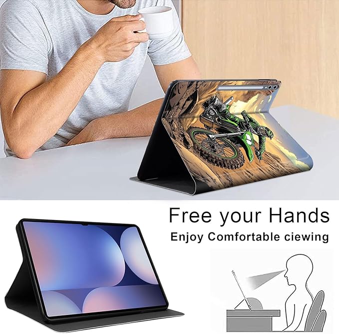 Case for Samsung Galaxy Tab S10 Plus/ S9 FE Plus/ S9 Plus 5G Tablet 12.4'', Slim PU Leather Stand Cover with Auto Wake/Sleep, Multi-Angle Viewing & Shockproof, Dirt Bike