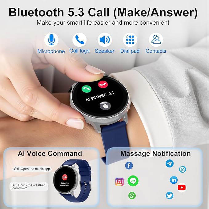 Smart Watch for Men Women Fitness Tracker with 100+ Sport Modes,Activity Trackers for iOS/Android Waterproof/Heart Rate/Sleep/Steps Monitor/Pedometer Monitor Monitor (Silver+Blue)